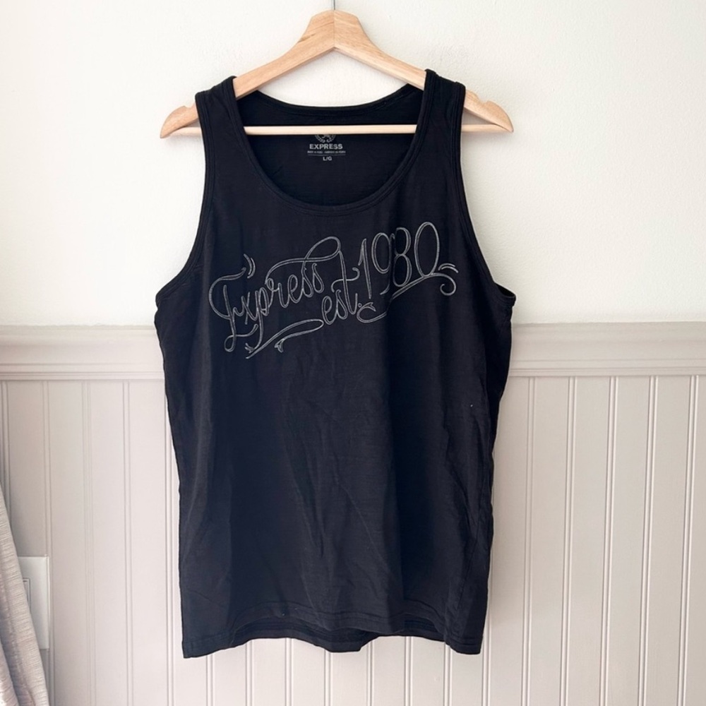 Y2K Express Black Tank Top with Silver Graphic size large